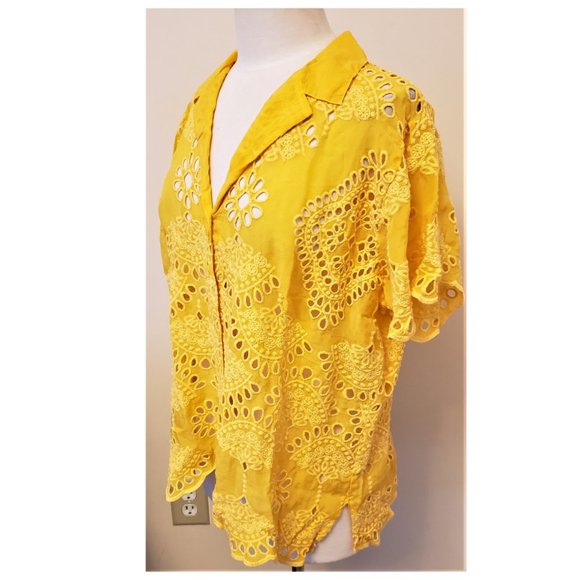 Johnny Was Embroidered Crochet Button-Up Blouse Sz-XL Peaceful Sunset - Picture 5 of 6